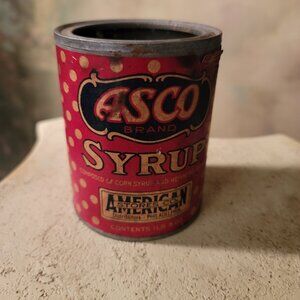 Asco Brand Syrup Advertising Tin Empty Paper Label Metal Can Vintage Polkadot